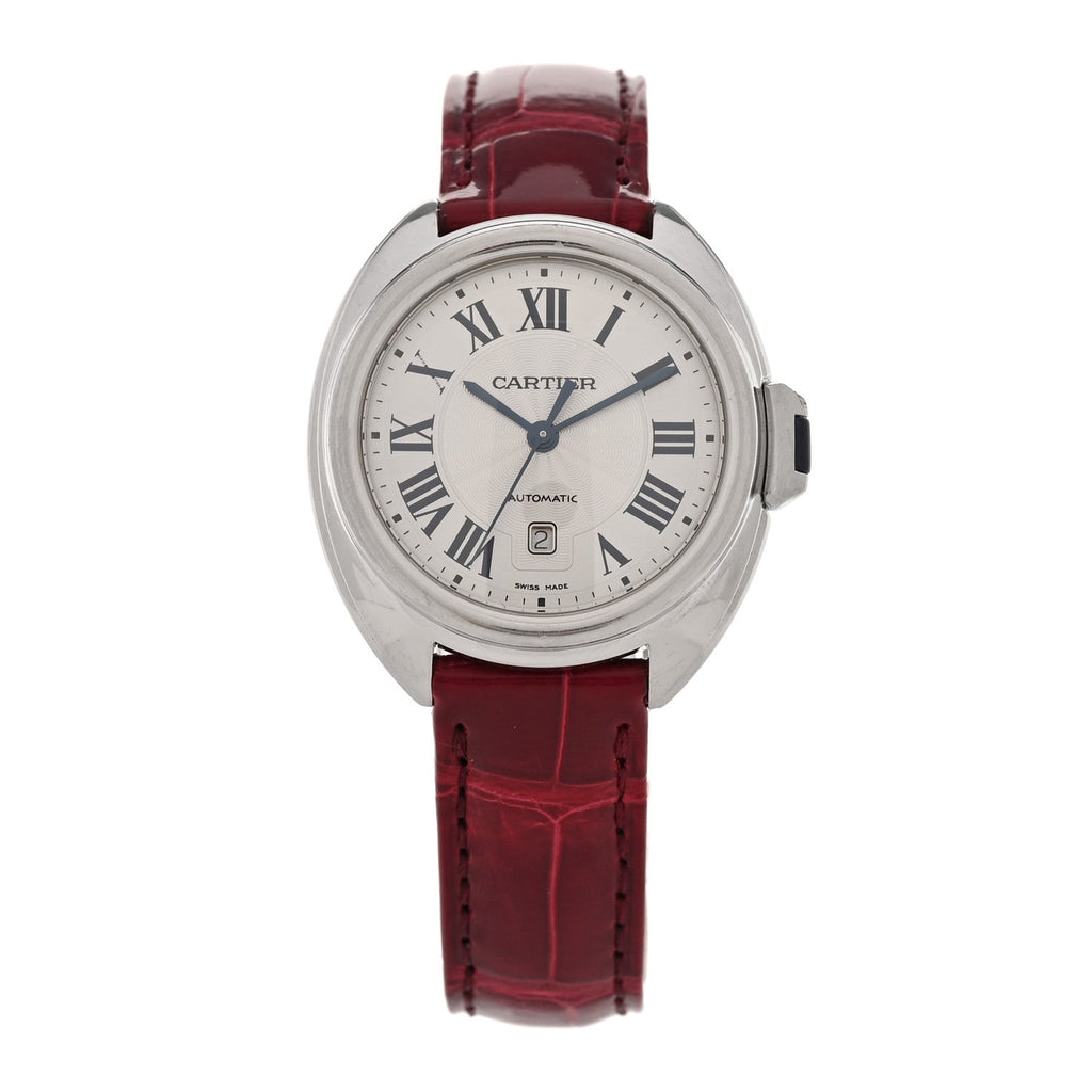Stainless Steel Alligator 31mm Cle De Cartier Automatic Watch Burgundy