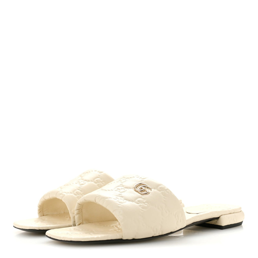 Nappa Double GG Flat Slide Sandals 38.5 New Ivoire