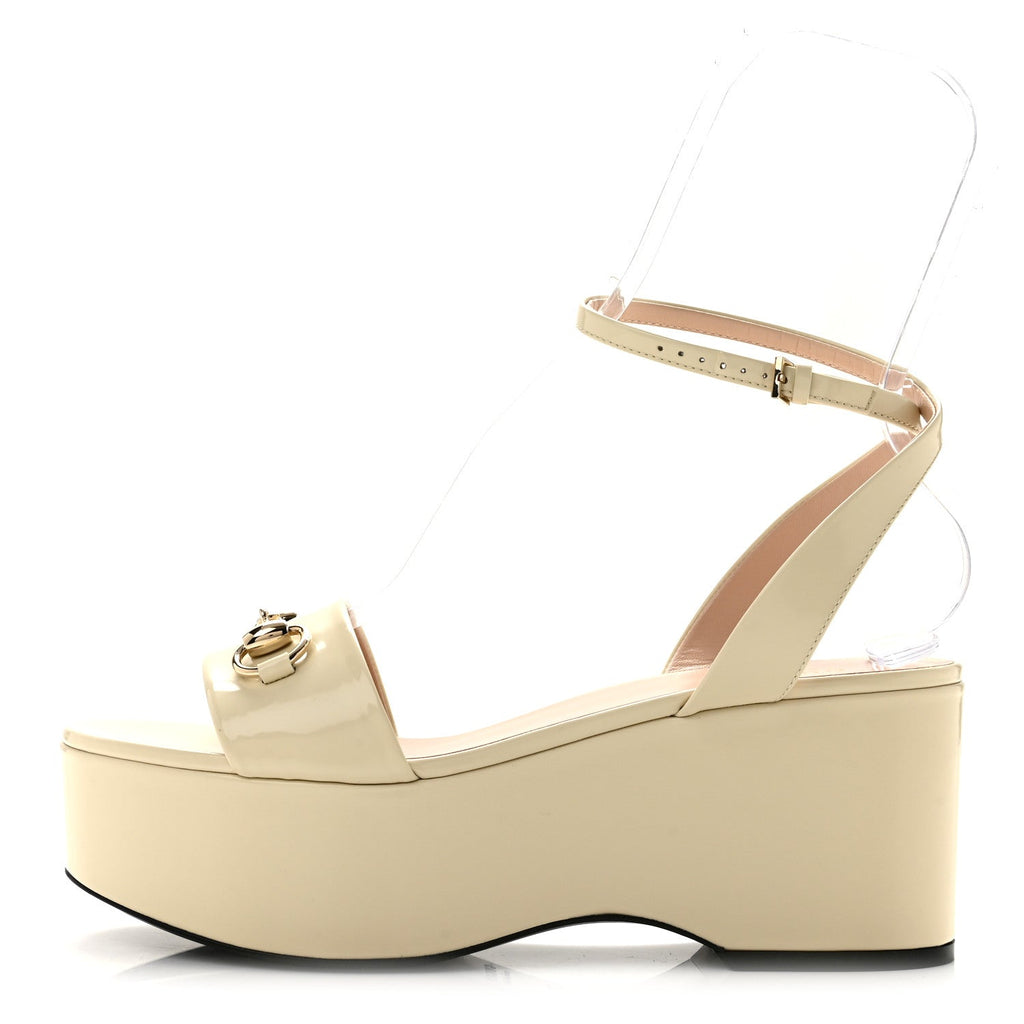 Superlight Calfskin Horsebit Platform Sandals  39.5 New Ivory