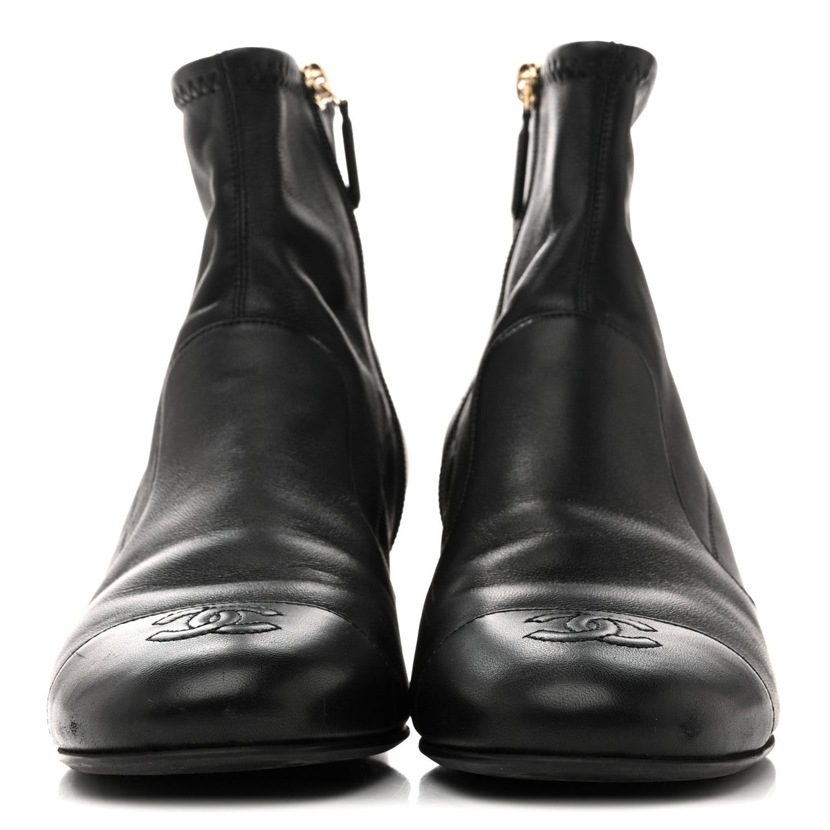 Stretch Lambskin Cap Toe CC Short Boots 38.5 Black