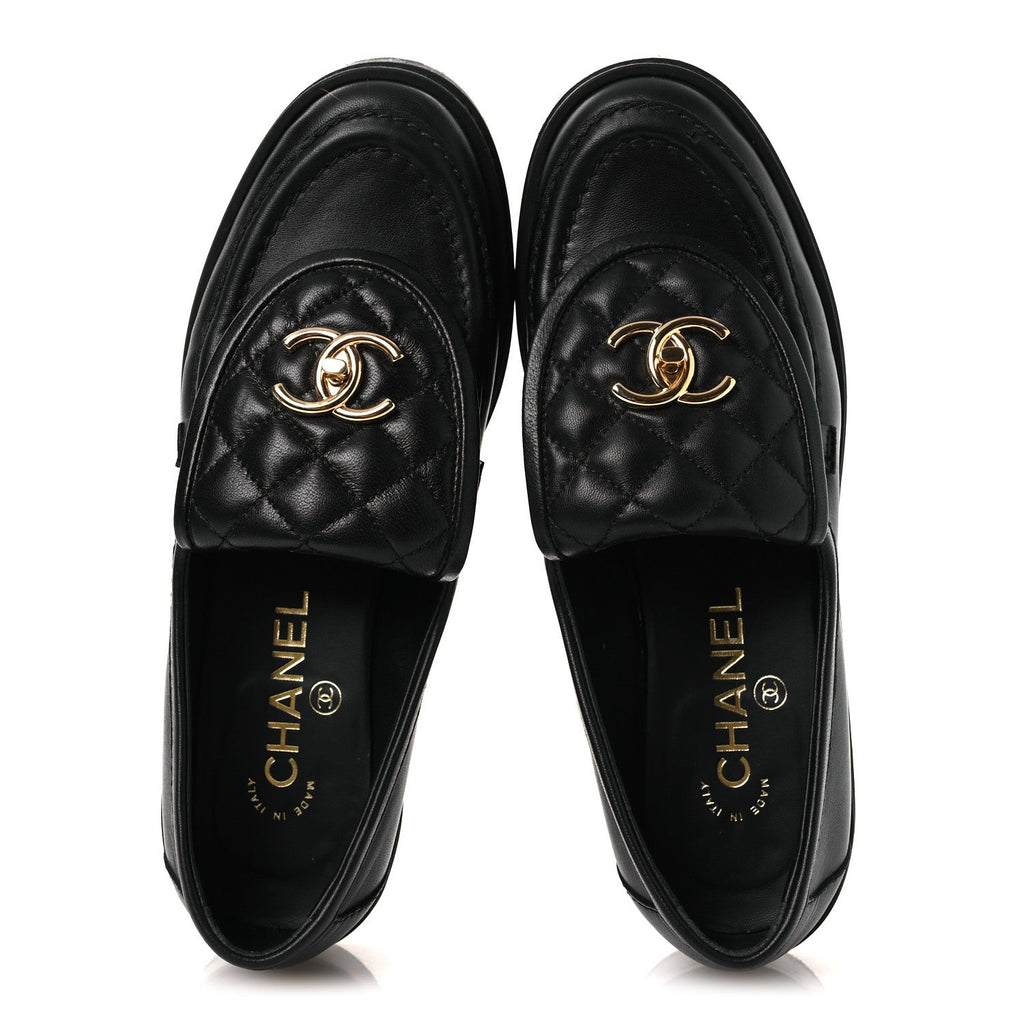 Lambskin Quilted CC Turnlock Loafers 37 Black 37 Black