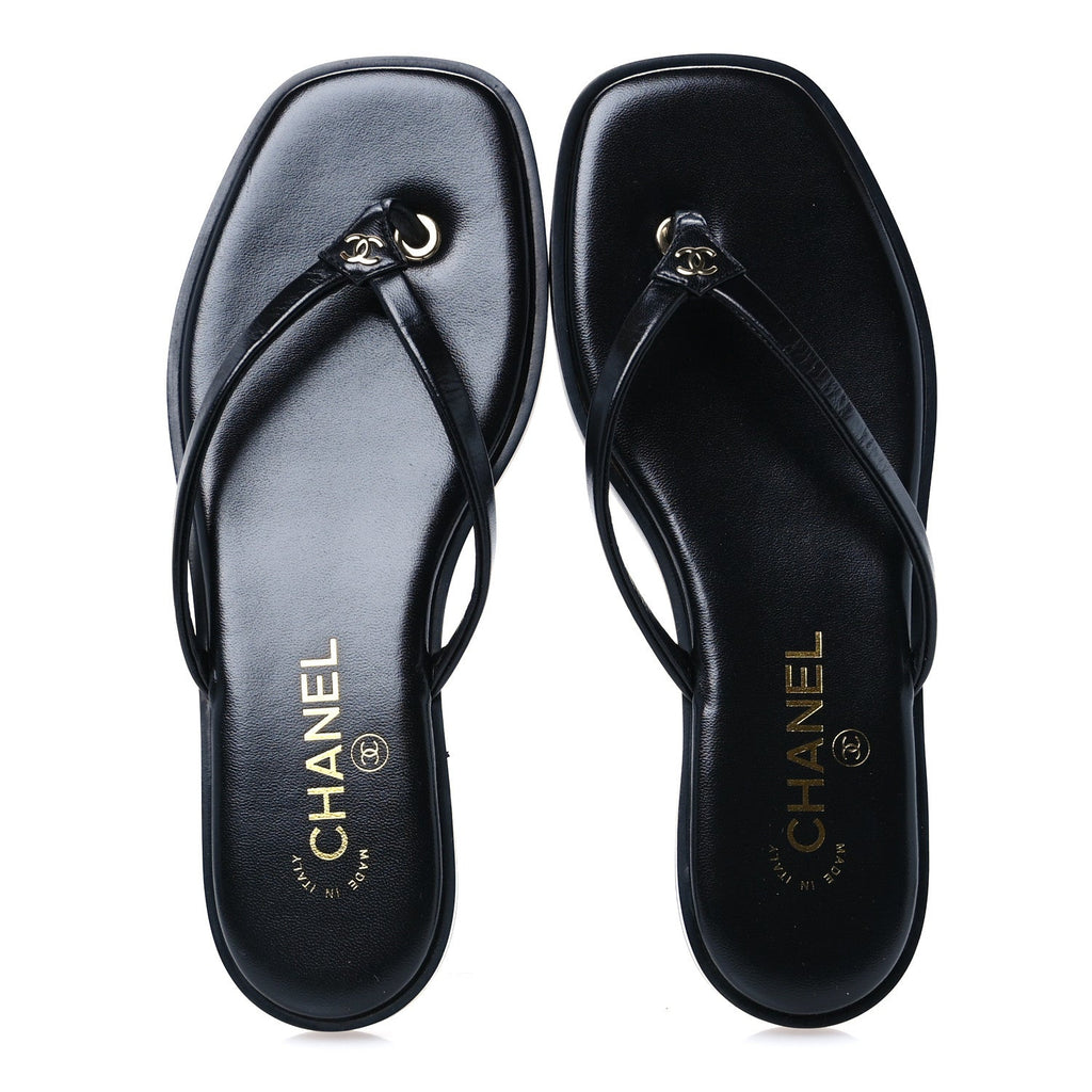 Goatskin CC Times Square Thong Sandals 37.5 Black