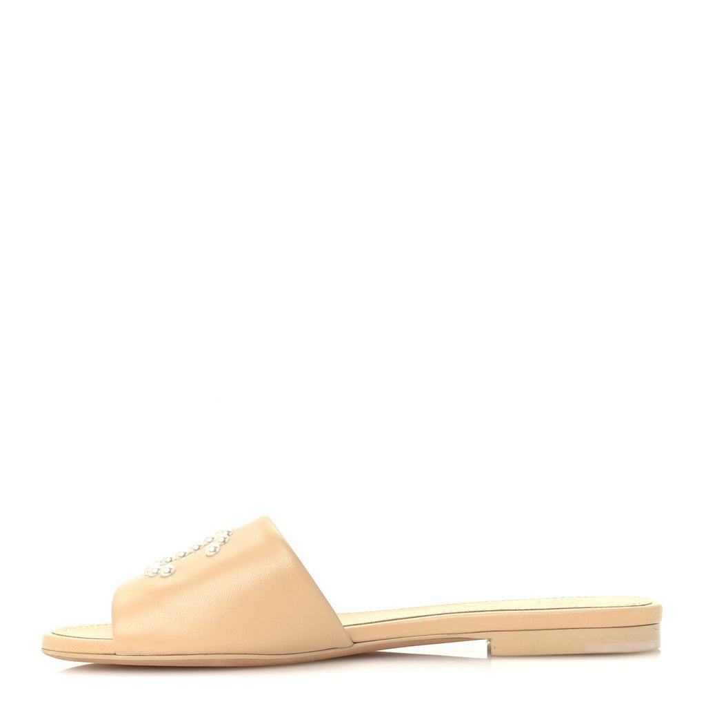 Lambskin Pearl CC Sandals 36 Beige