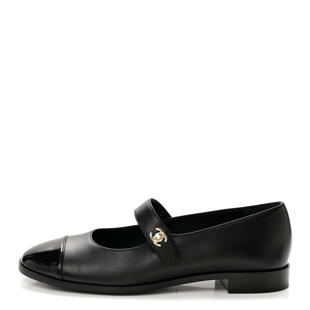 Calfskin Patent Mary Janes Flats 41 Black