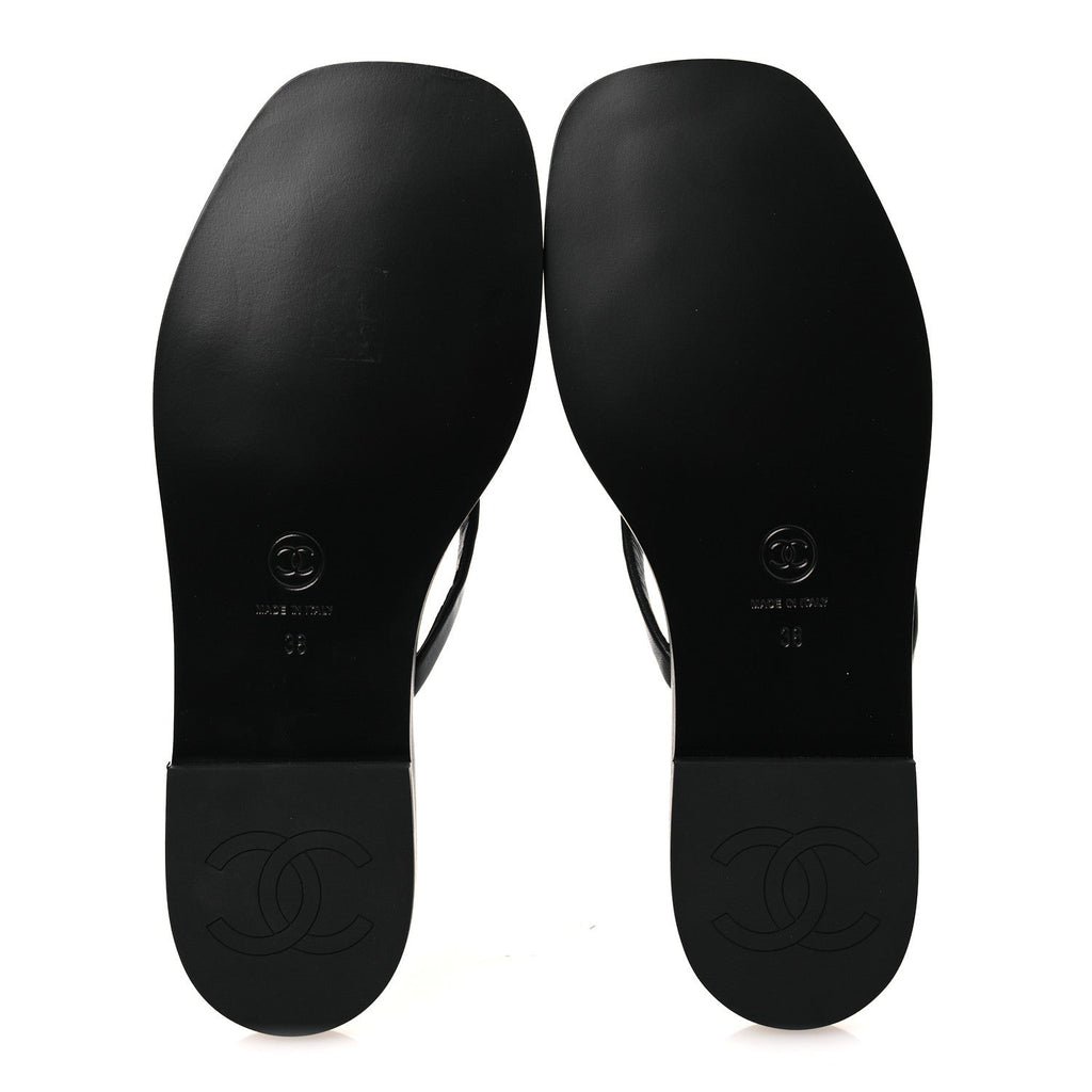 Goatskin CC Times Square Thong Sandals 38 Black