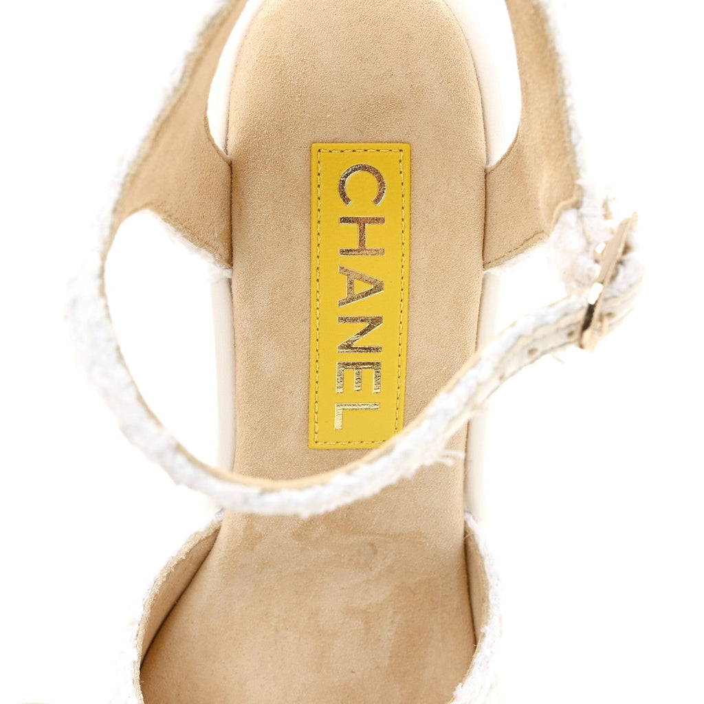 Tweed Cork CC Wedge Sandals 36.5 White