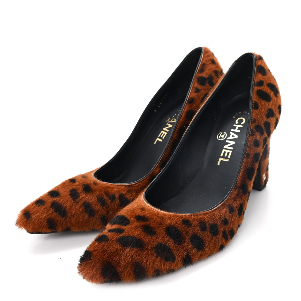 Pony Hair Lambskin Pumps 37.5 Brown Black