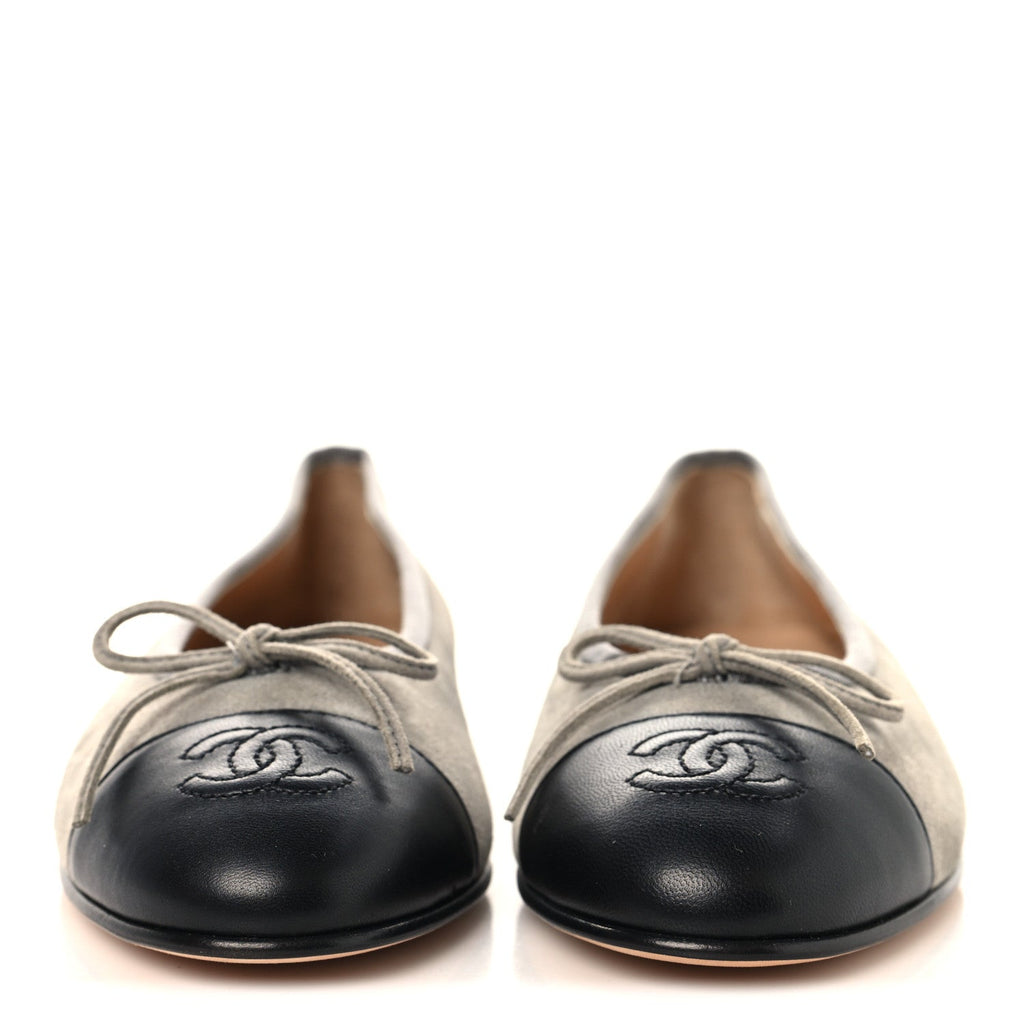 Suede Lambskin Cap Toe CC Ballerina Flats 37 Dark Grey Black