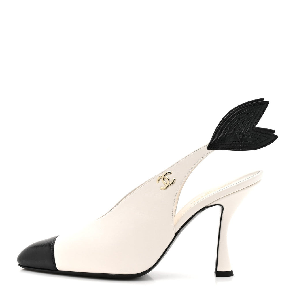 Lambskin Slingback Pumps 40 White Black