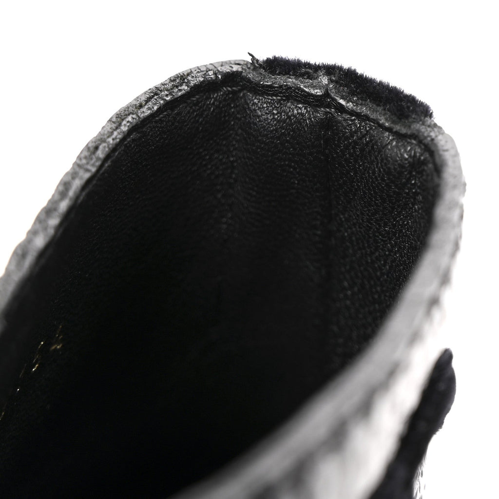 Shiny Calfskin Velvet Pearl Combat Short Boots 36 Black