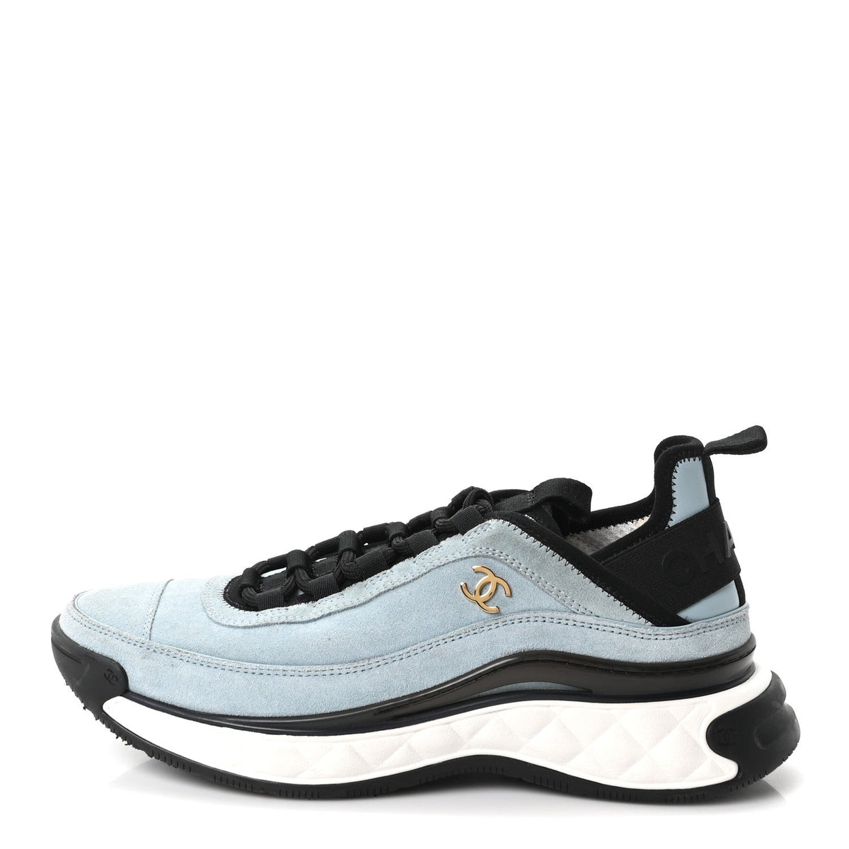Suede Calfskin Nylon Grosgrain CC Sneakers 38.5 Light Blue