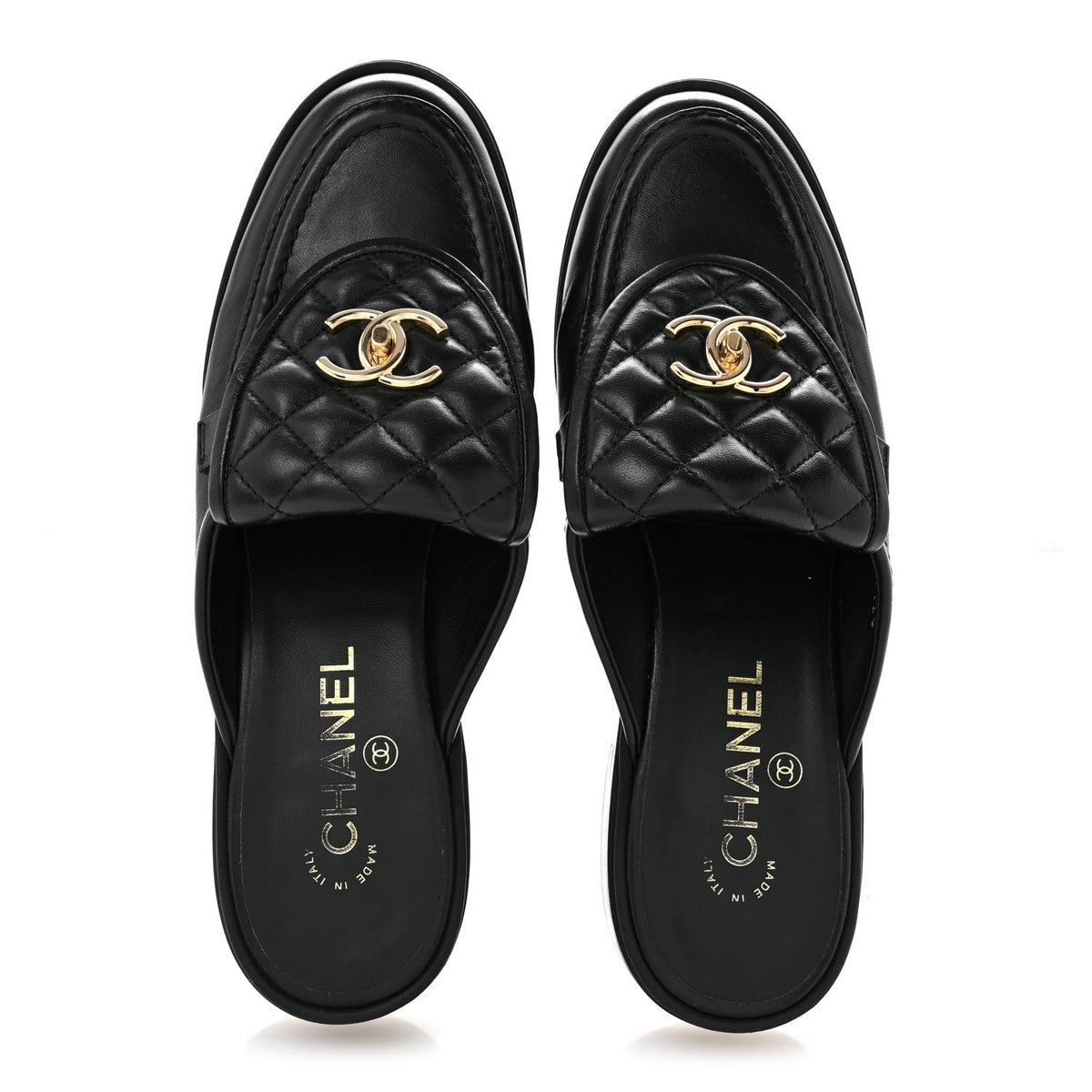 Lambskin Quilted CC Turnlock Mules 39.5 Black