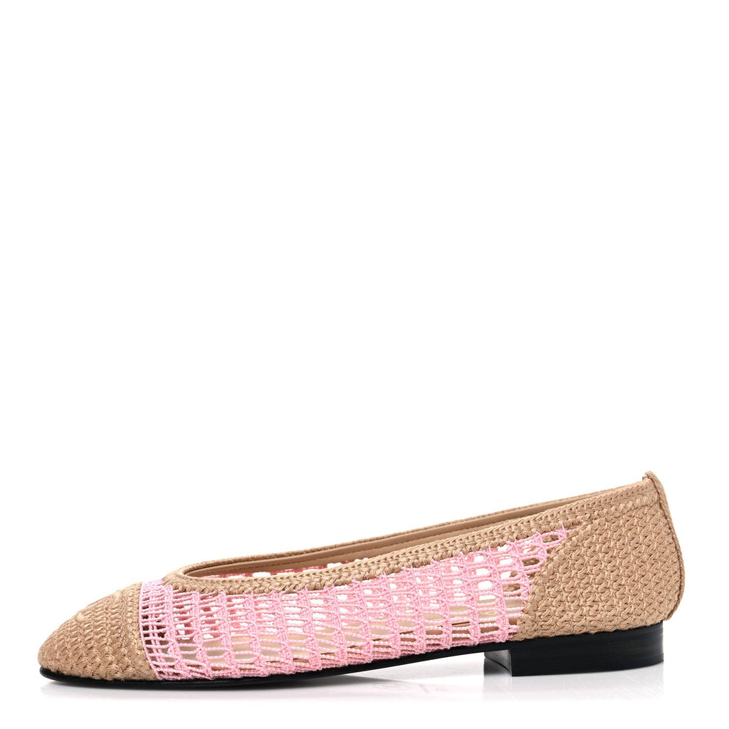Raffia Cap Toe Ballerina Flats 37 Pink Beige
