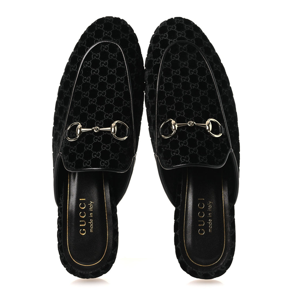 Velvet GG Monogram Womens Princetown Slippers 37.5 Black
