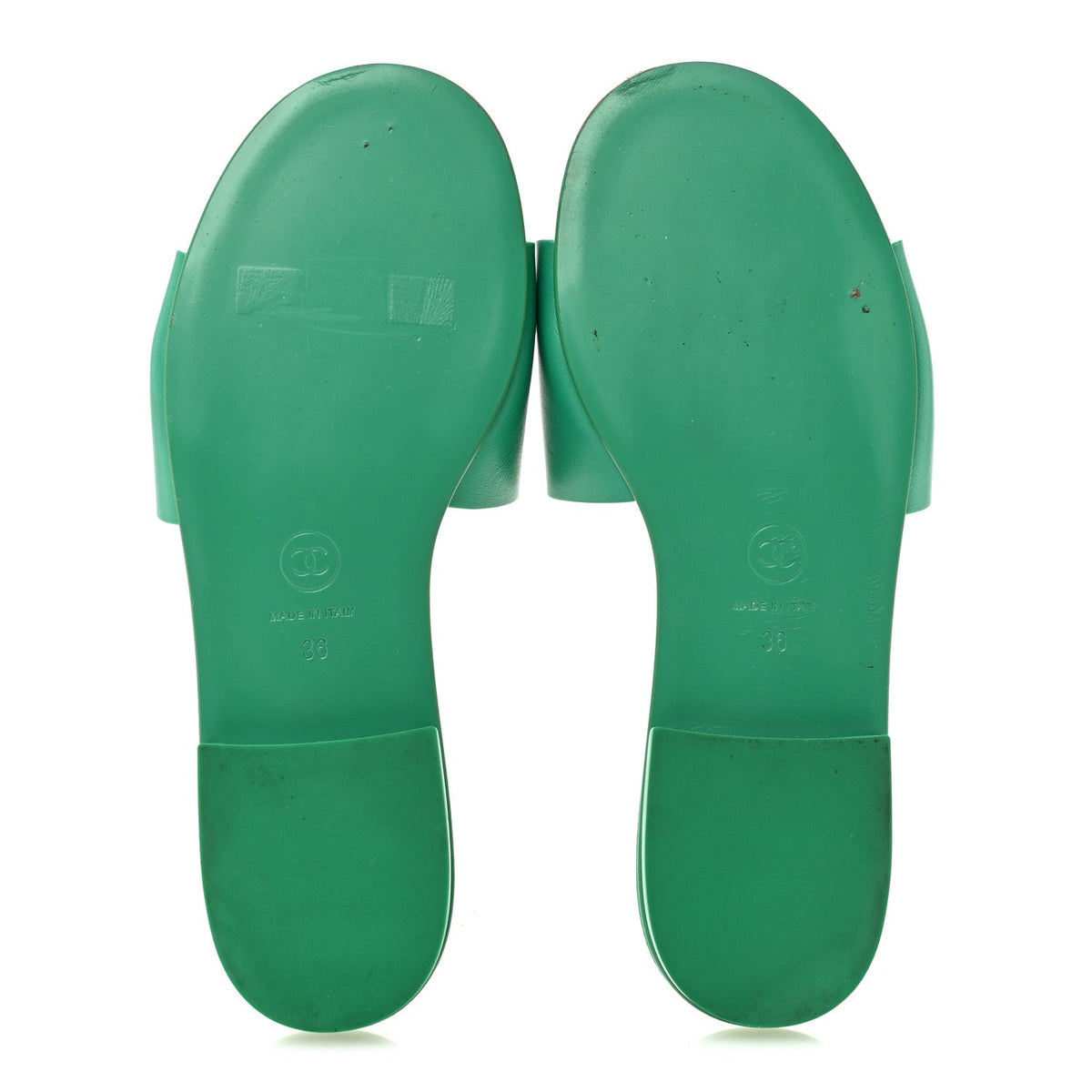 Calfskin Patent Calfskin Logo Mules 36 Green White