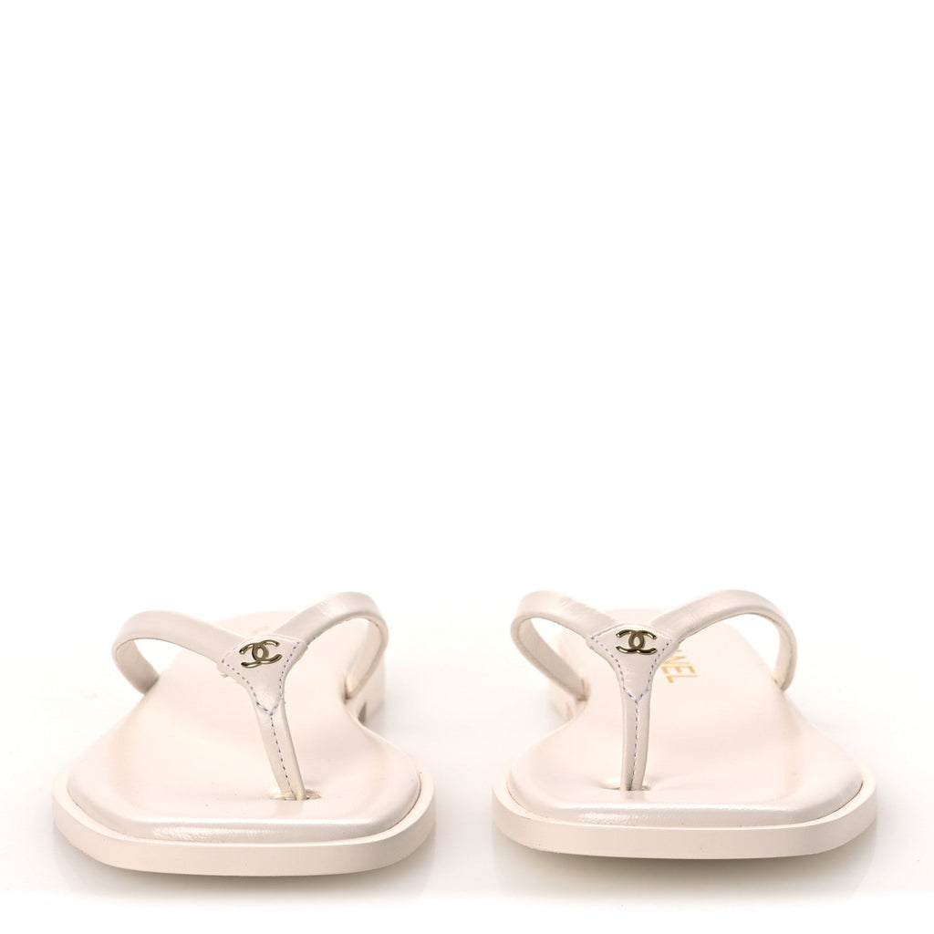 Goatskin CC Times Square Thong Sandals 37 Beige