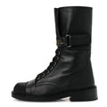 Calfskin Grosgrain Lace Up Combat Boots 38.5 Black