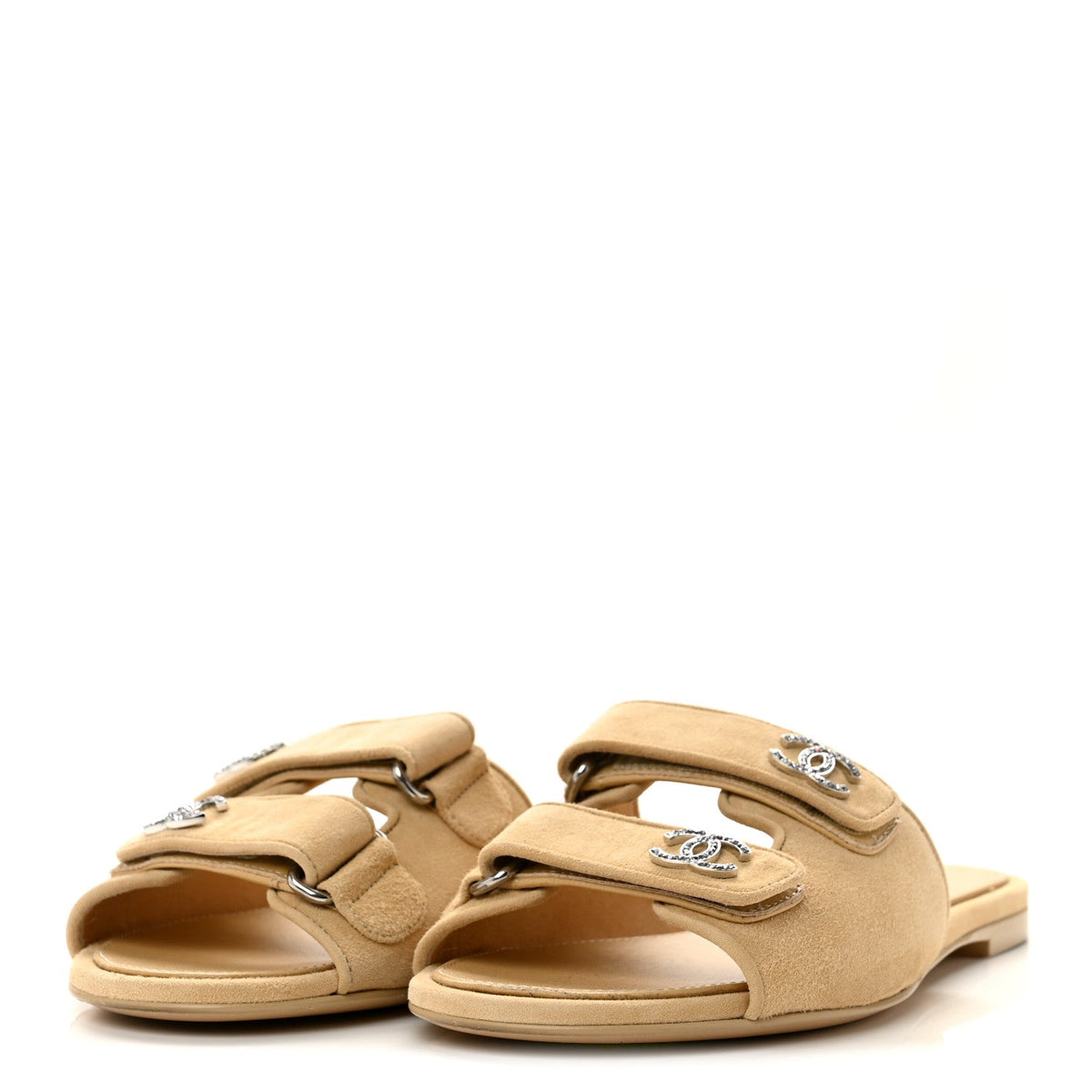 Suede Kidskin Velcro Mules 38 Beige