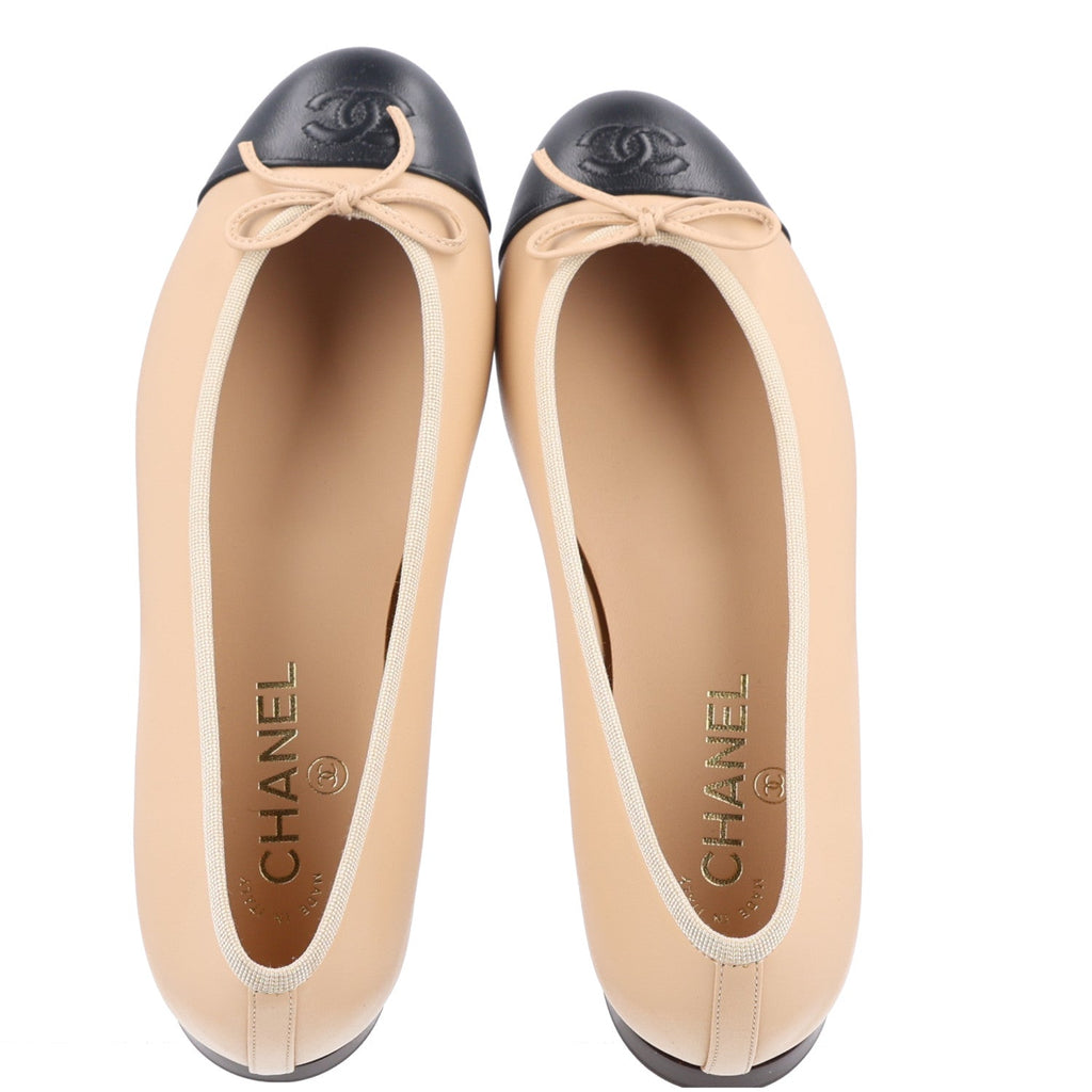 Lambskin Cap Toe CC Ballerina Flats 40.5 Beige Black