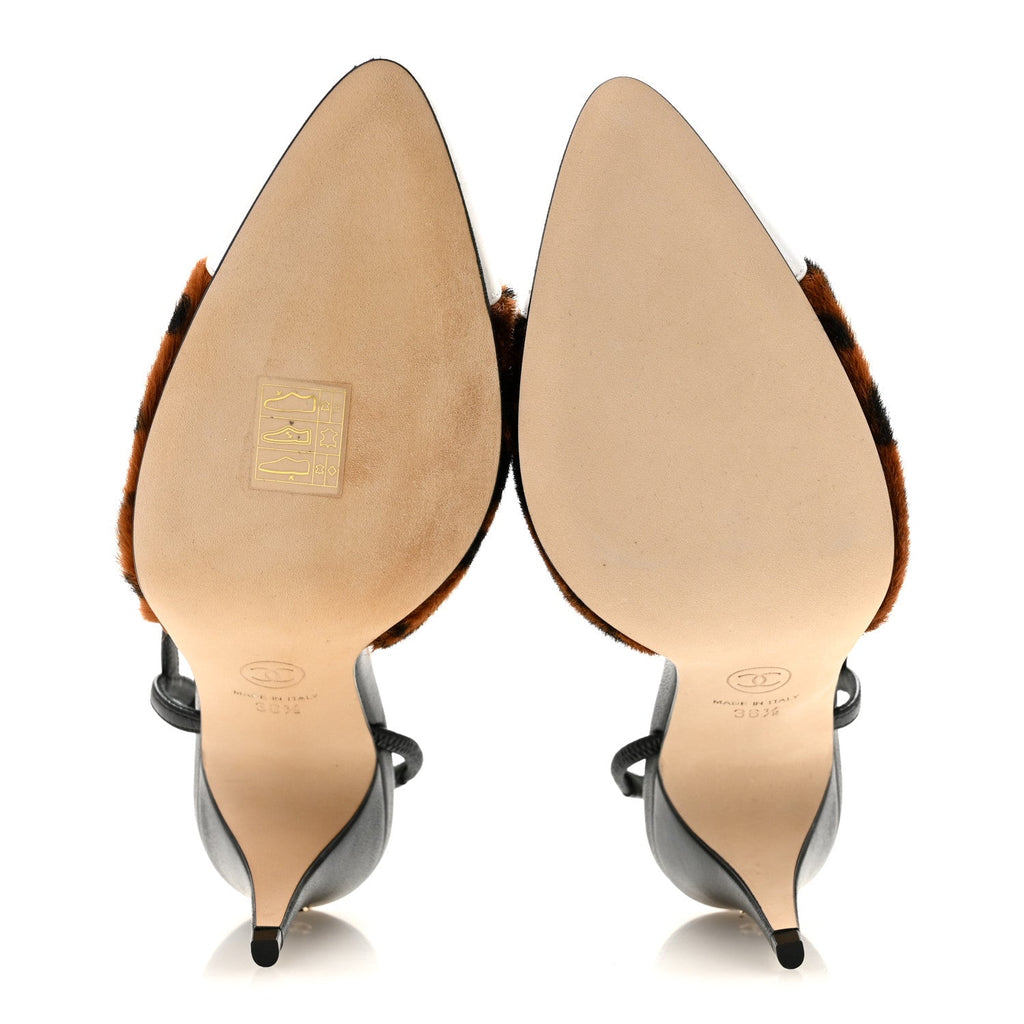 Lambskin Mixed Fibers Cap Toe CC Slingback Flats 36.5 Brown Black White