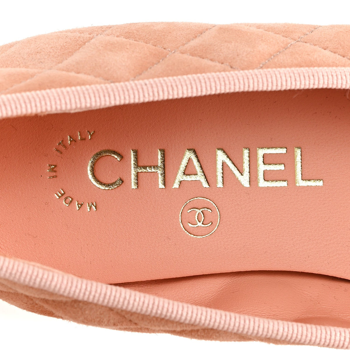 Suede Calfskin Quilted Cap Toe CC Ballerina Flats 36 Pink