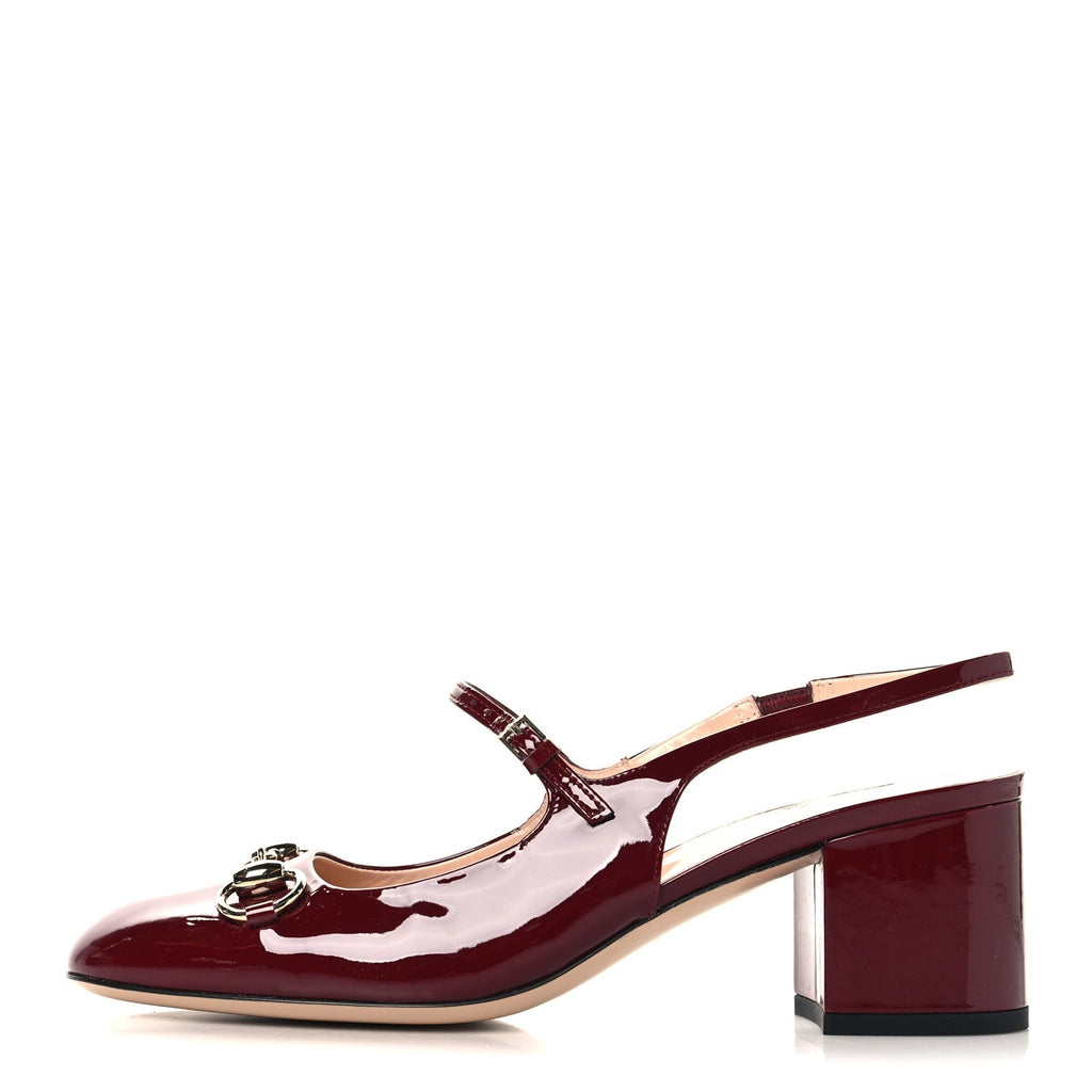 Vernice Crystal Horsebit Charlotte 42mm Slingback Pumps 38.5 Rosso Ancora