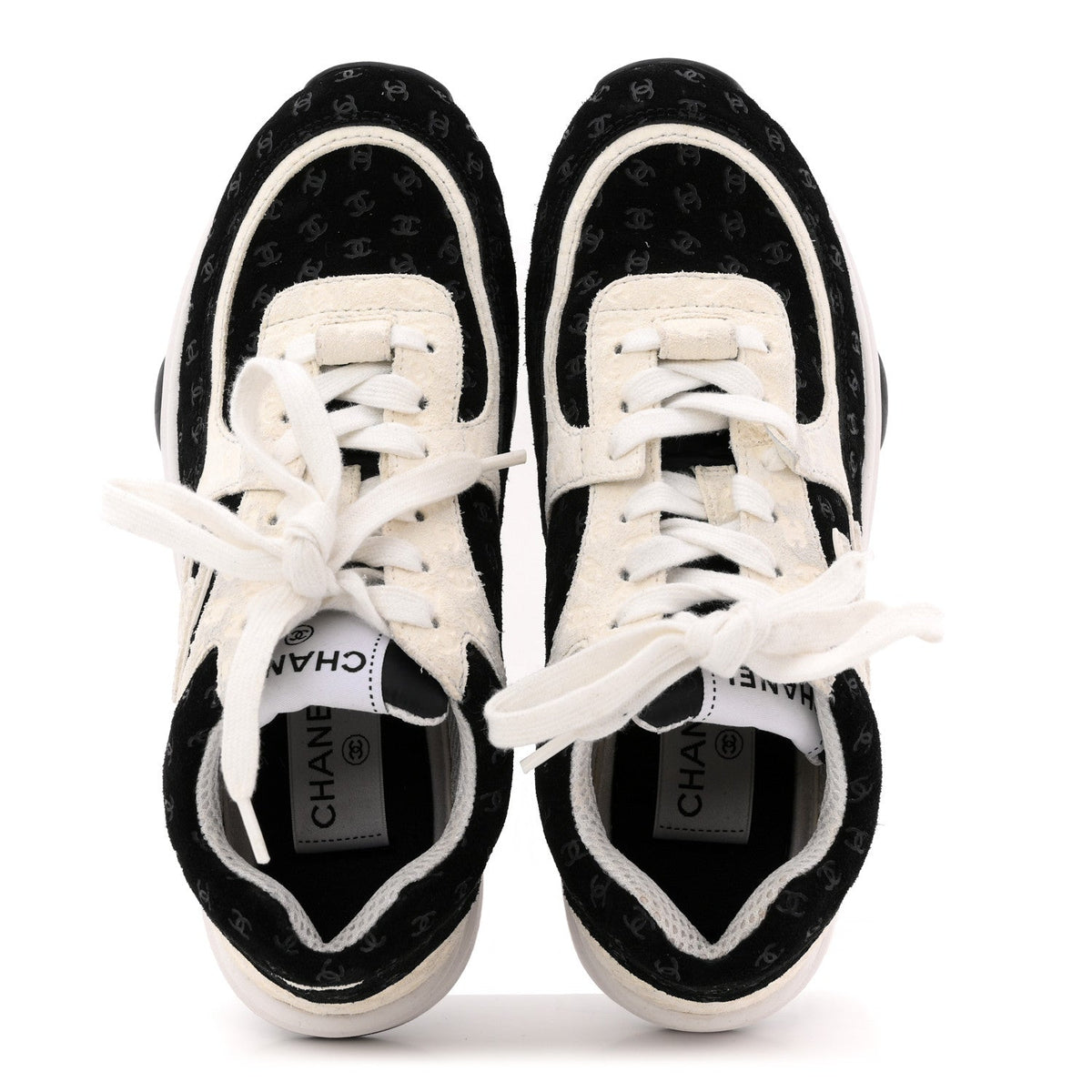 Nylon Suede Calfskin Printed CC Sneakers 36 White Black