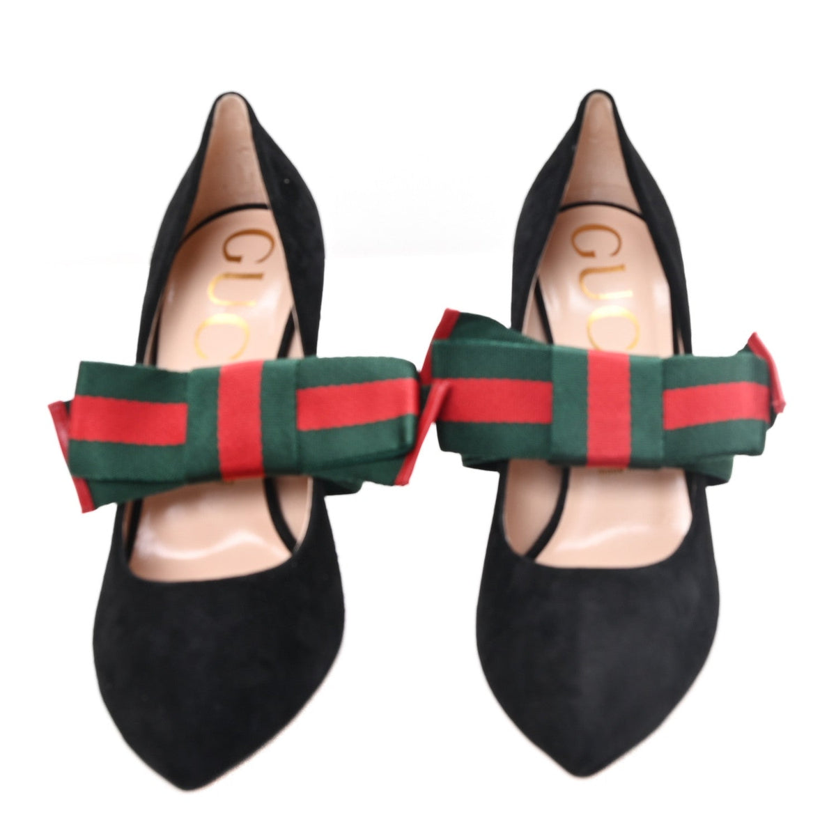 Kid Scamosciato Removable Web Bow High Heel Pumps 39.5 Black