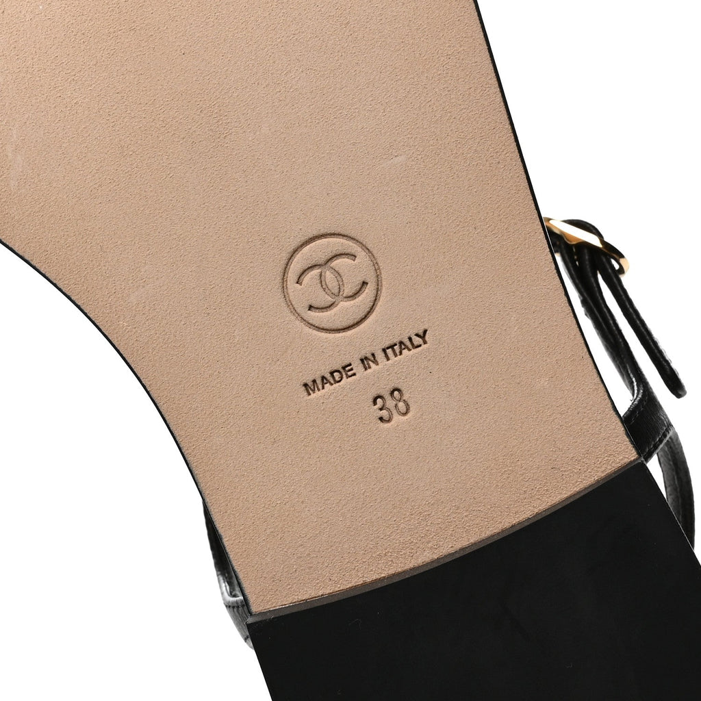 Lambskin CC Thong Sandals 38.5 Black Gold