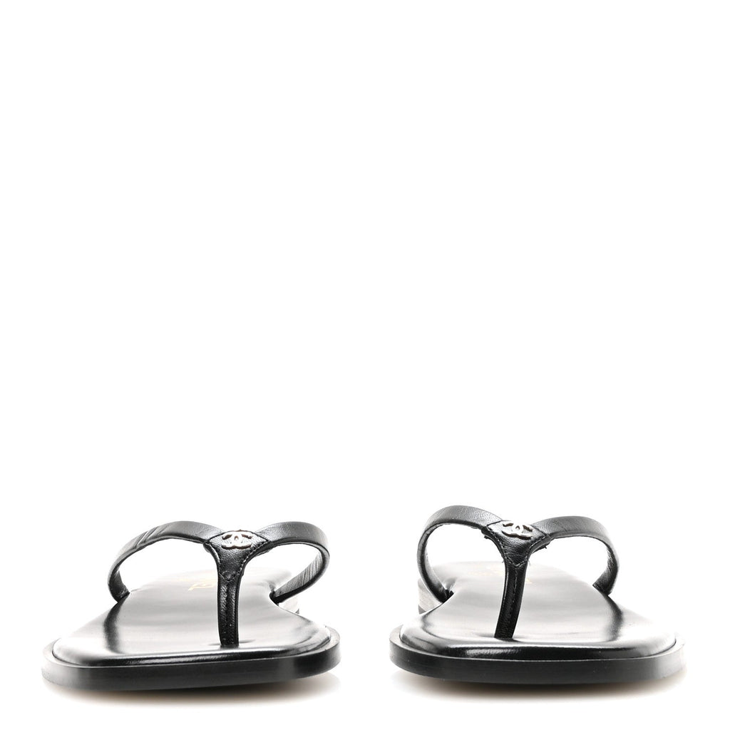 Goatskin Times Square Thong Sandals 39.5 Black