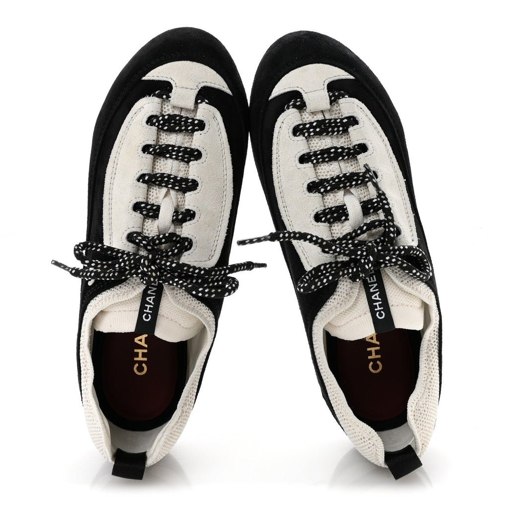 Velvet Calfskin Mixed Fibers Low Top CC Sneakers 37 Black