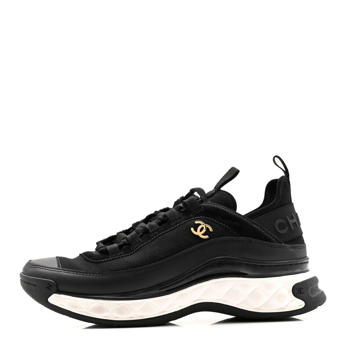 Velvet Calfskin Mixed Fibers CC Sneakers 38 Black