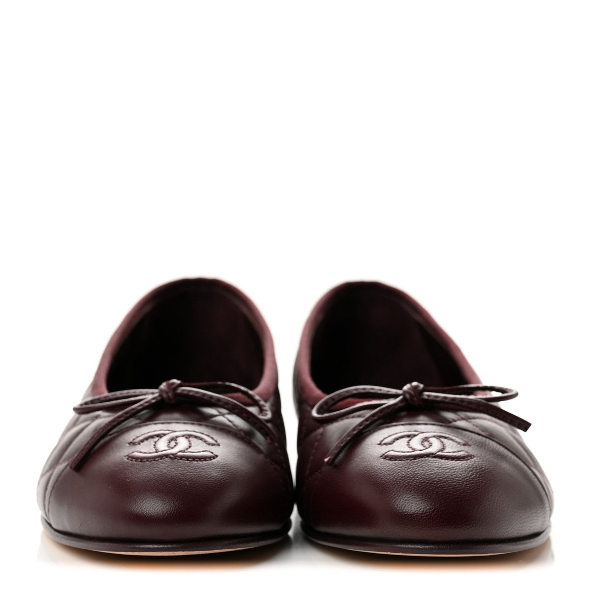 Lambskin Quilted CC Cap Toe Ballerina Flats 38 Dark Burgundy