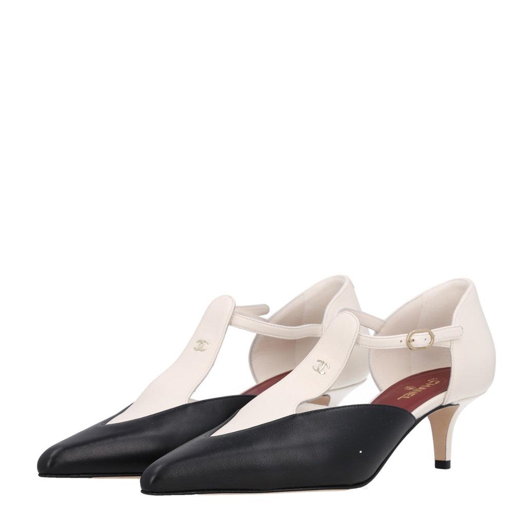 Lambskin CC Slingback Pumps 40 White Black