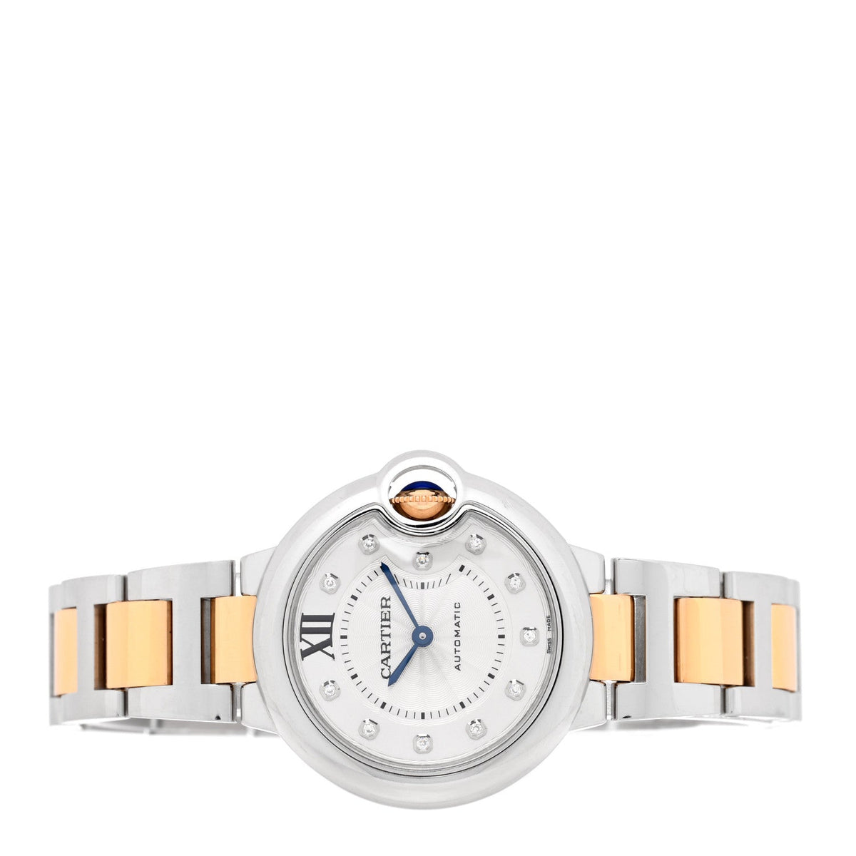 Stainless Steel 18K Pink Gold Diamond 33mm Ballon Bleu De Cartier Automatic Watch