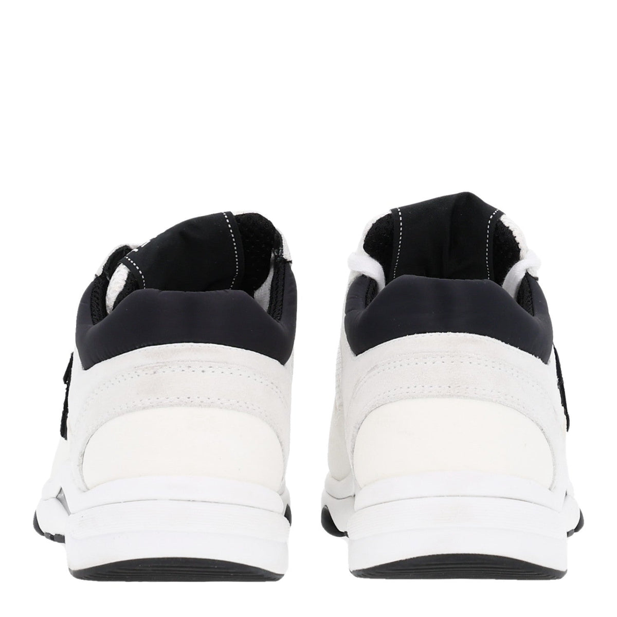 Mesh Suede Grained Calfskin Womens CC Sneakers 36.5 White Black