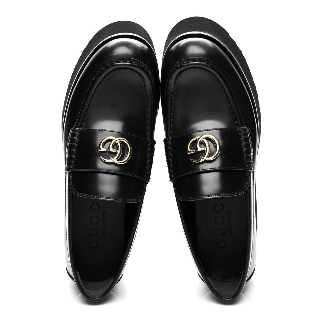 Calfskin Millennial Ribot Womens GG Wedge Platform Loafers 38 Black