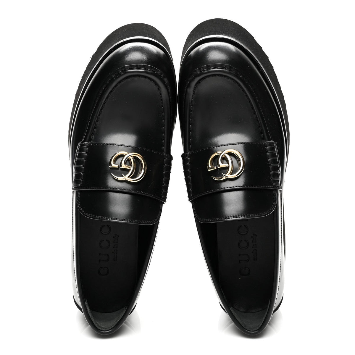 Calfskin Millennial Ribot Womens GG Wedge Platform Loafers 38 Black