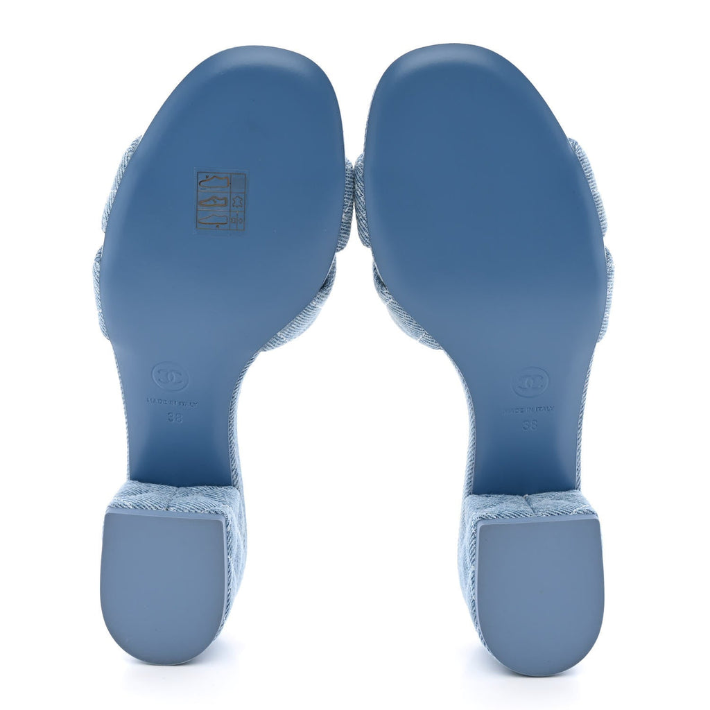 Denim Quilted Mules 38 Blue