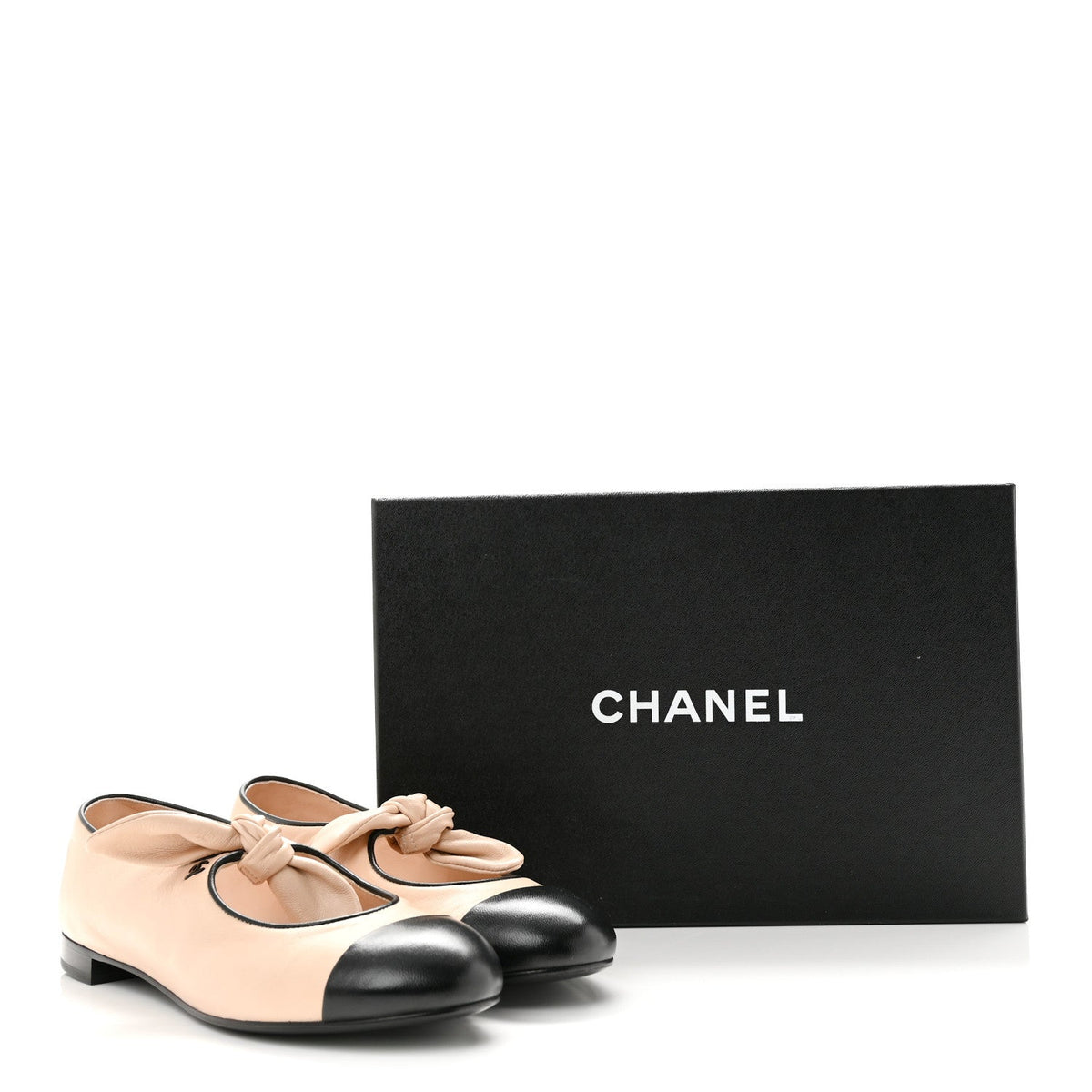 Lambskin Bow Mary Jane Flats 37 Beige Black