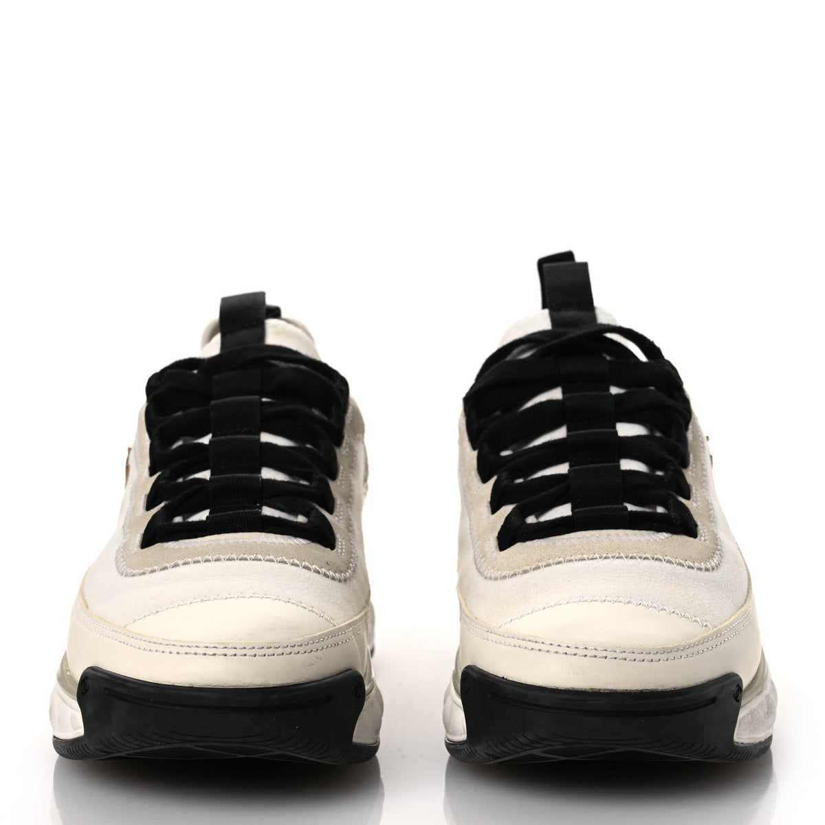 Velvet Calfskin Mixed Fibers CC Sneakers 40 Ivory Black