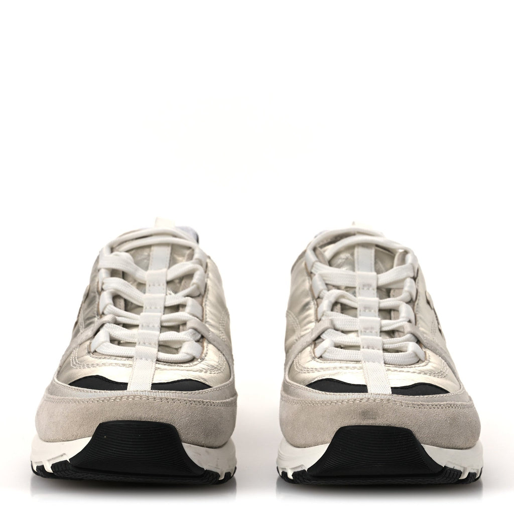 Suede Metallic Calfskin Womens CC Sneakers 39.5 White Silver