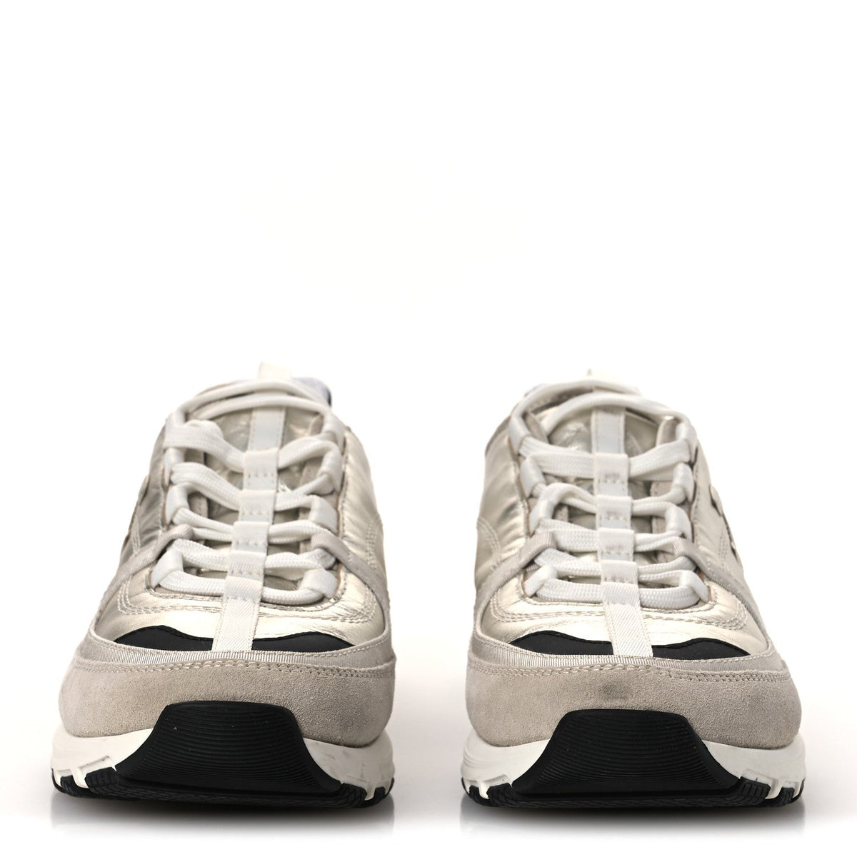 Suede Metallic Calfskin Womens CC Sneakers 39.5 White Silver