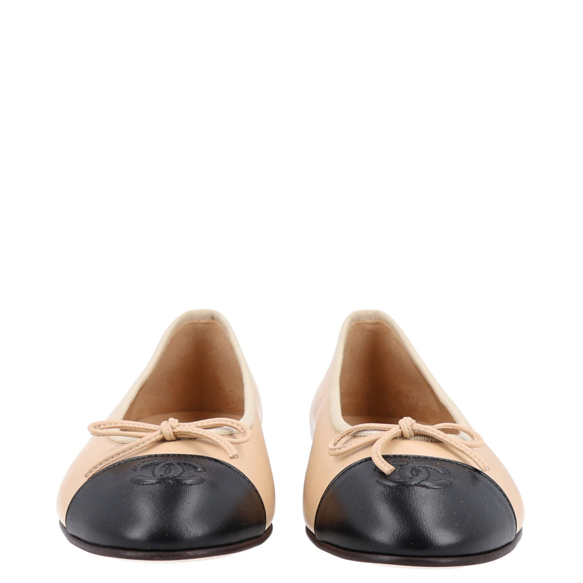 Lambskin Cap Toe CC Ballerina Flats 40.5 Beige Black