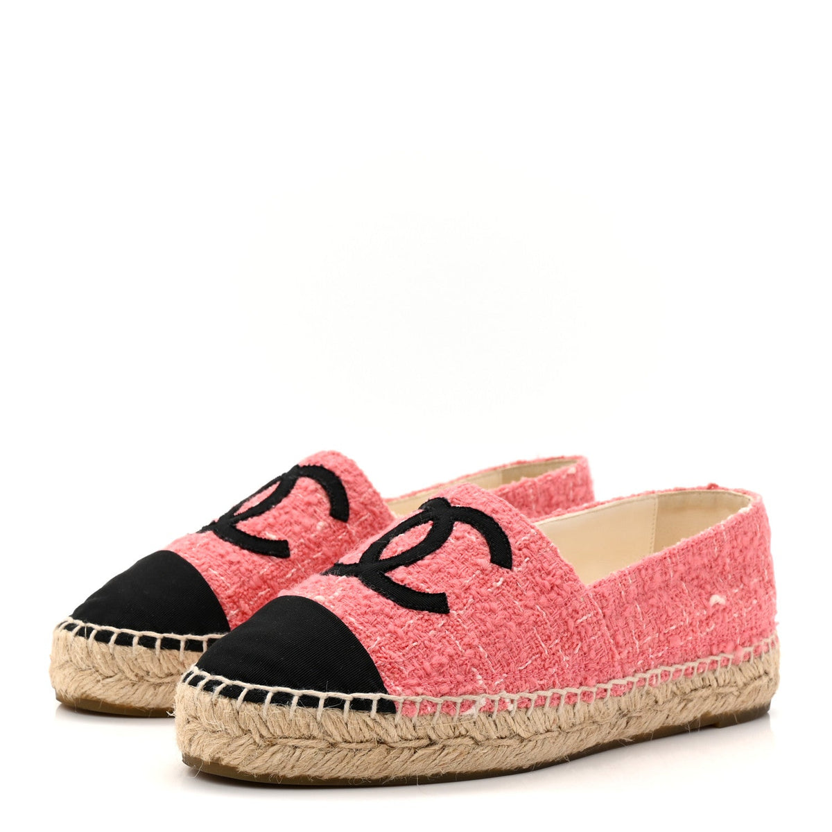 Tweed Grosgrain CC Espadrilles 35 Pink