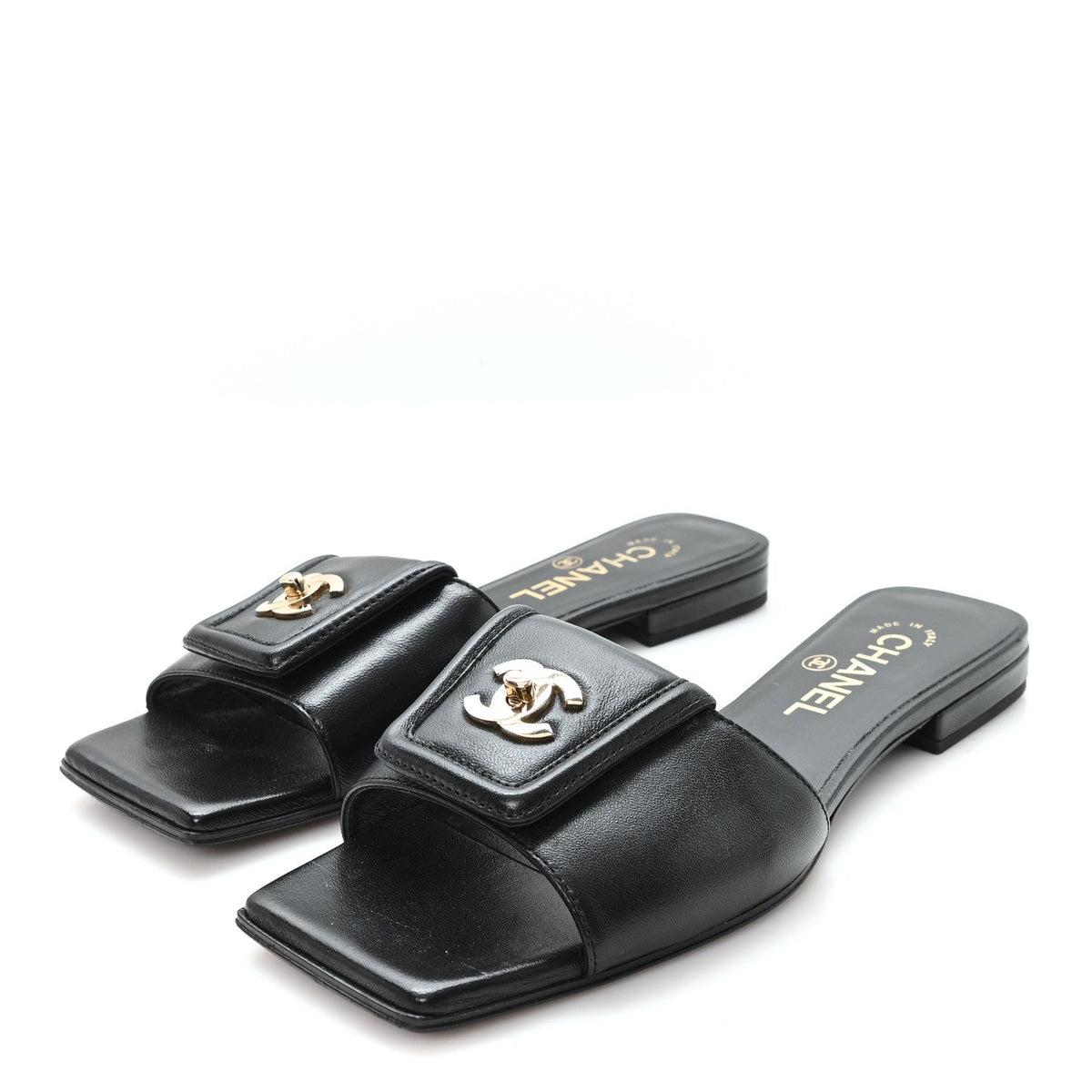 Lambskin CC Turnlock Mules 36.5 Black