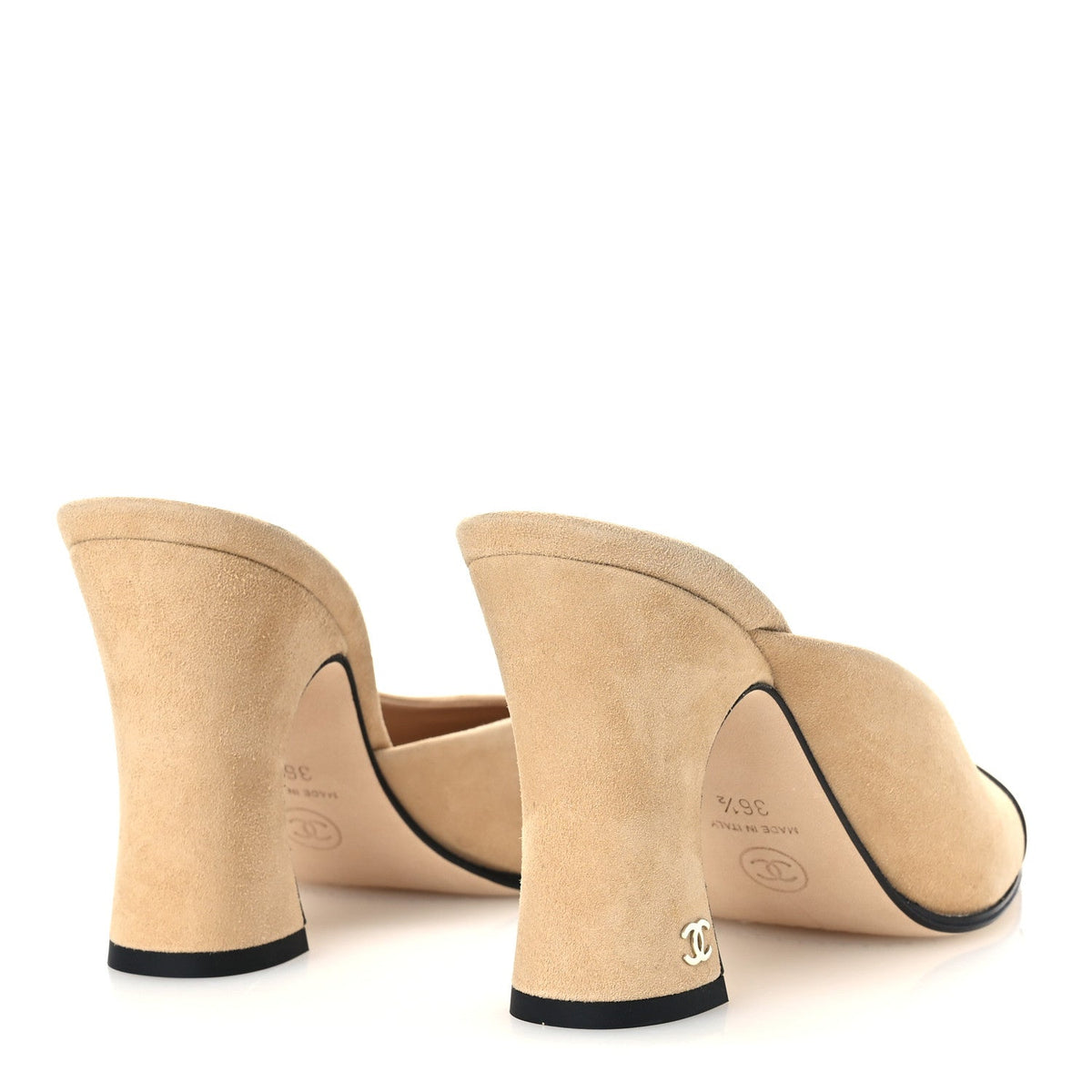 Suede Kidskin Patent Calfskin Mules 36.5 Beige Black
