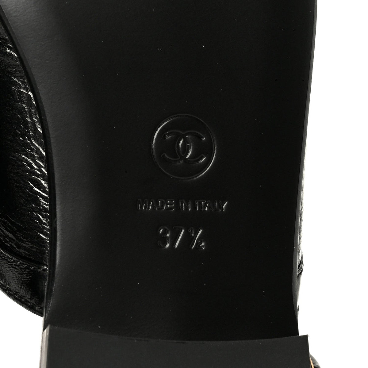 Crumpled Shiny Lambskin CC Slingback Mocassin 37.5 Black