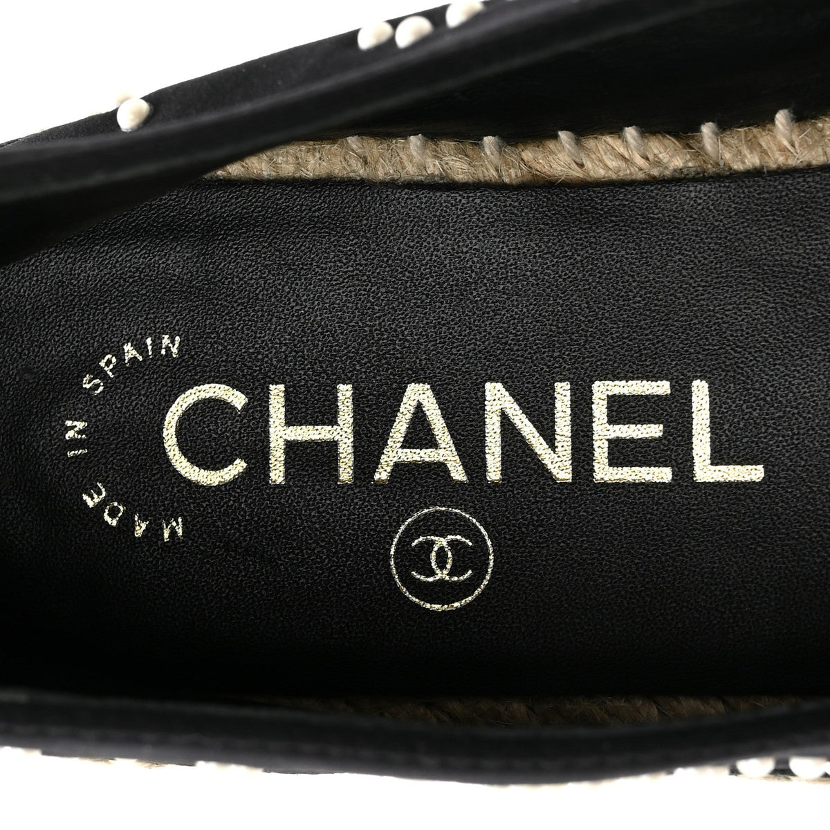 Neoprene Patent Calfskin Pearl CC Espadrilles 35 Black White