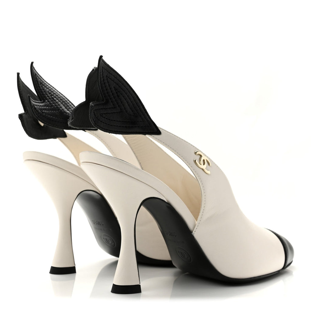 Lambskin Slingback Pumps 36.5 White Black